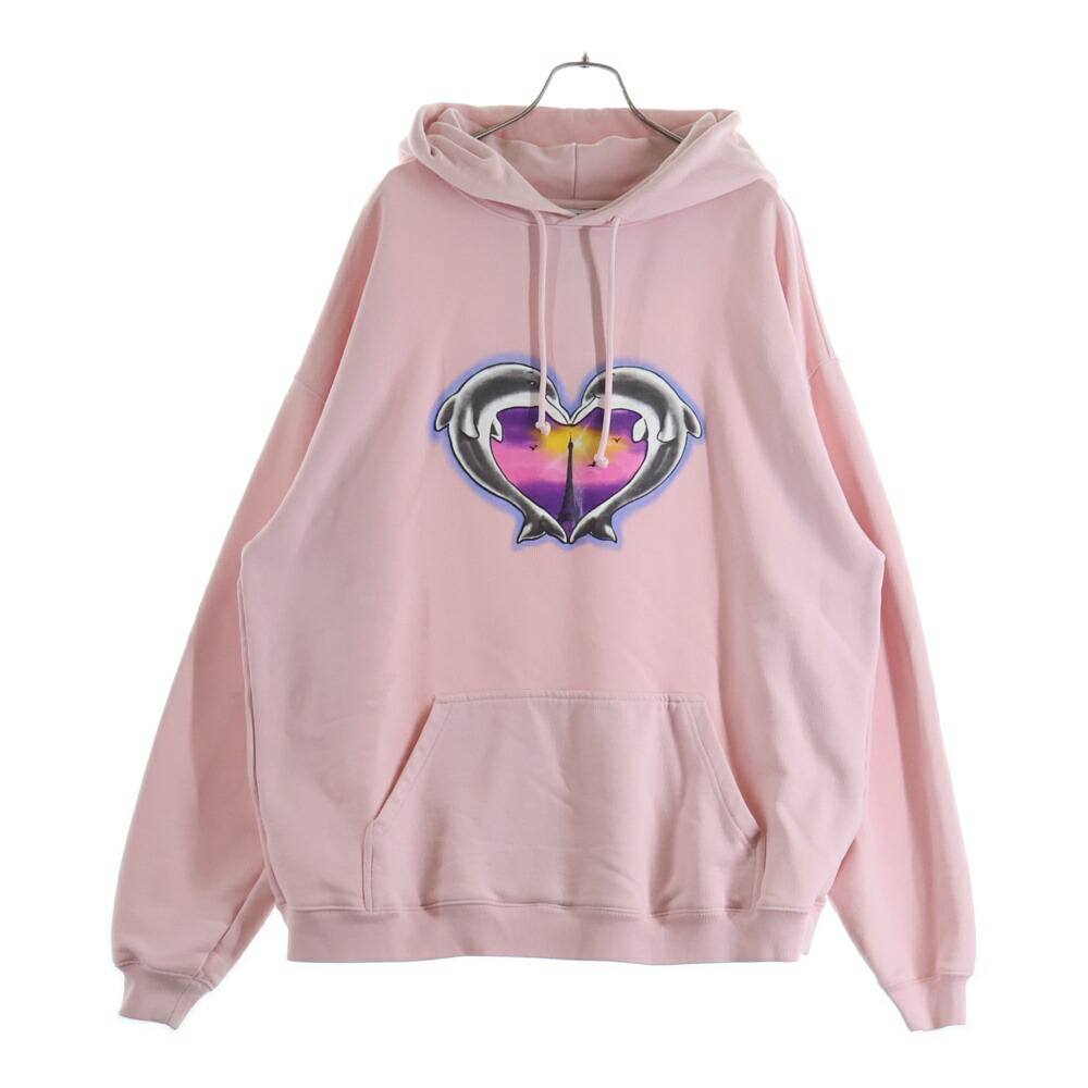 VETEMENTS(ヴェトモン) 大きさ:S 21AW DOLPHIN HEARTS HOODIE 海豚 ハート型 両面刷り上げる ティーシャツ パーカー 汗水 サクラ色 UA52TR790P【中古】【座標軸B】【色合いサクラ色】【取りまわしバス発着場BRING横浜ビブレ店】