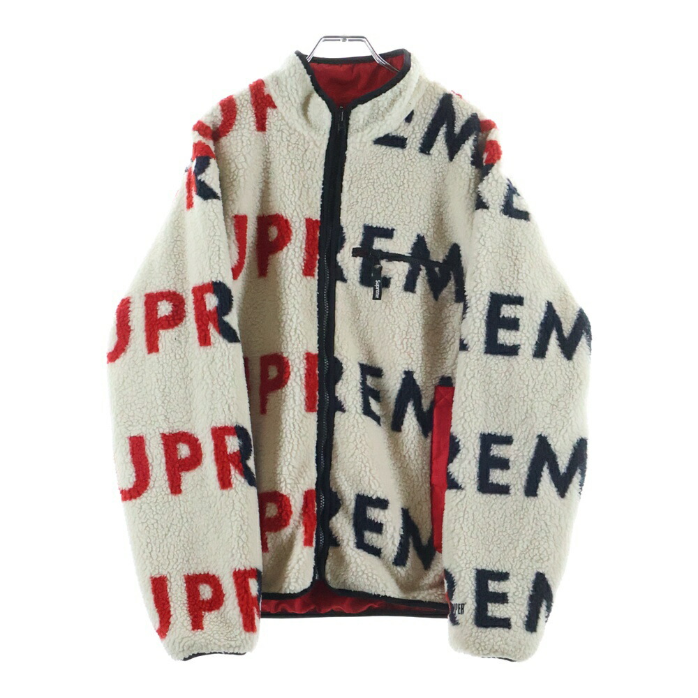 SUPREME(シュプリーム) 大きさ:L 18AW Reversible Logo Fleece Jacket リヴァーシブル ロゴタイプ総柄 フリースジャケット 白いこと/赤いこと【中古】【座標軸B】【色合い白いこと】【取りまわしバス発着場BRING WASTE_NOT】