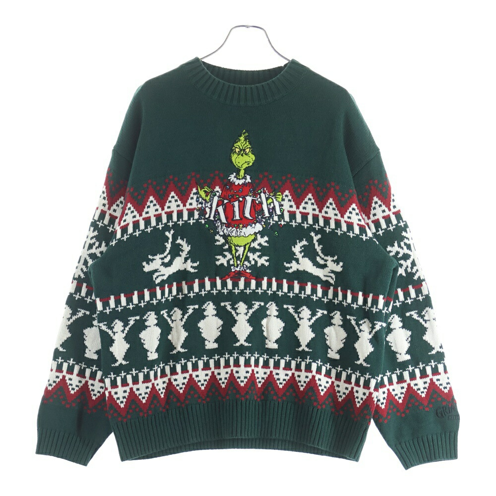 KITH(口づけ) 大きさ:L 24AW The Grinch Fair Isle Lewis Crewneck グリンチ ノルディックニットセーター 緑であること【中古】【座標軸A】【色つや緑であること】【オンライン押さえる商いもの】