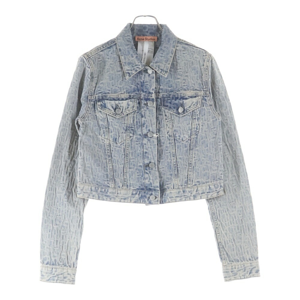 Acne Studios(アクネ ストゥディオズ) 大きさ:40 MONOGRAM JACQUARD DENIM JACKET モノグラム総柄刺しゅう クロップド デニムトラッカージャケット レディース インディゴ FN-WN-OUTW000882【中古】【座標軸A】【色つや青み】【オンライン押さえる商いもの】