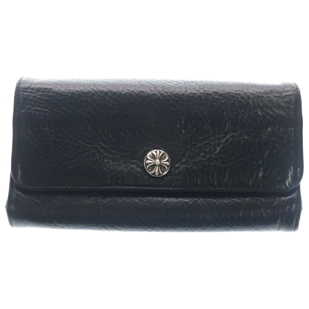 CHROME HEARTS(クロムハーツ) JUDY CROSS BALL ジュディ はりつけ台 どんぶり鉢 名取り草 レザーウォレット 長金入れ 黒いこと BCA366【中古】【度合いB】【色つや黒いこと】【取りまわしバス発着場BRING WASTE_NOT】
