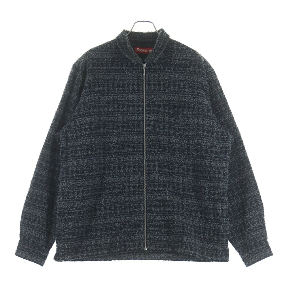 SUPREME(シュプリーム) 大きさ:L 26SS Boucle Zip Up Shirt ブークレ ジップアップ ツィード上衣 薄墨色【中古】【座標軸B】【色合い薄墨色】【取りまわしバス発着場渋谷】