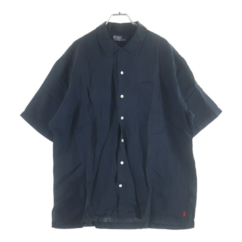 POLO RALPH LAUREN(ポロラルフローレン) 大きさ:L CALDWELL SILK LINEN OPEN COLOR S/S SHIRT 絹地 リネン 明けっ広げ色合い 開襟 半袖プルオーバー 黒いこと【中古】【座標軸B】【色合い黒いこと】【取りまわしバス発着場AWESOME高円寺店】