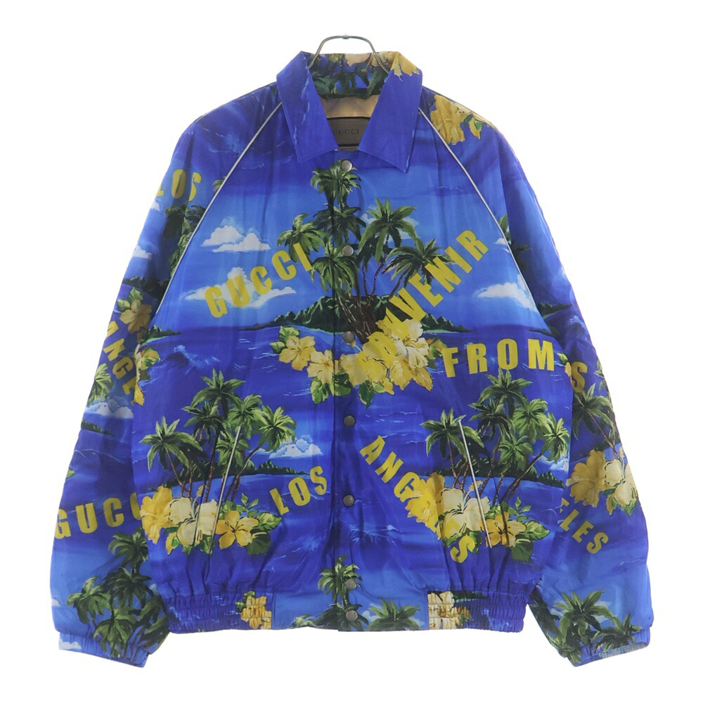 GUCCI(グッチ) サイズ:50 22AW From Los Angeles Print Nylon Jacket フロムロサンゼルスプリント 総柄 ナイロン コーチジャケット ブルー 694137 ZAJI0【中古】【程度B】【カラーブルー】【取扱店舗渋谷】|ブランド買取・販売 BRING