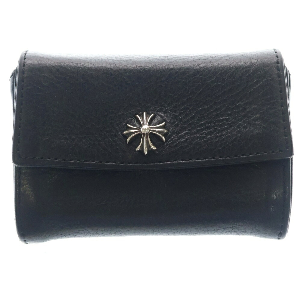 CHROME HEARTS(クロムハーツ) TINY WALLET タイニーレザーウォレット CH足し加える名取り草 銭入れ 黒いこと BCA372【中古】【座標軸B】【色合い黒いこと】【取りまわしバス発着場OneStyle新宿店】