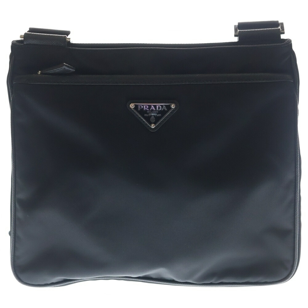 PRADA(プラダ) 大きさ:- テスート ショルダーバッグ 黒いこと ナイロン×なめし革 2VH118 しろがね色金具【中古】【座標軸A】【色合い黒いこと】【取りまわしバス発着場新宿】