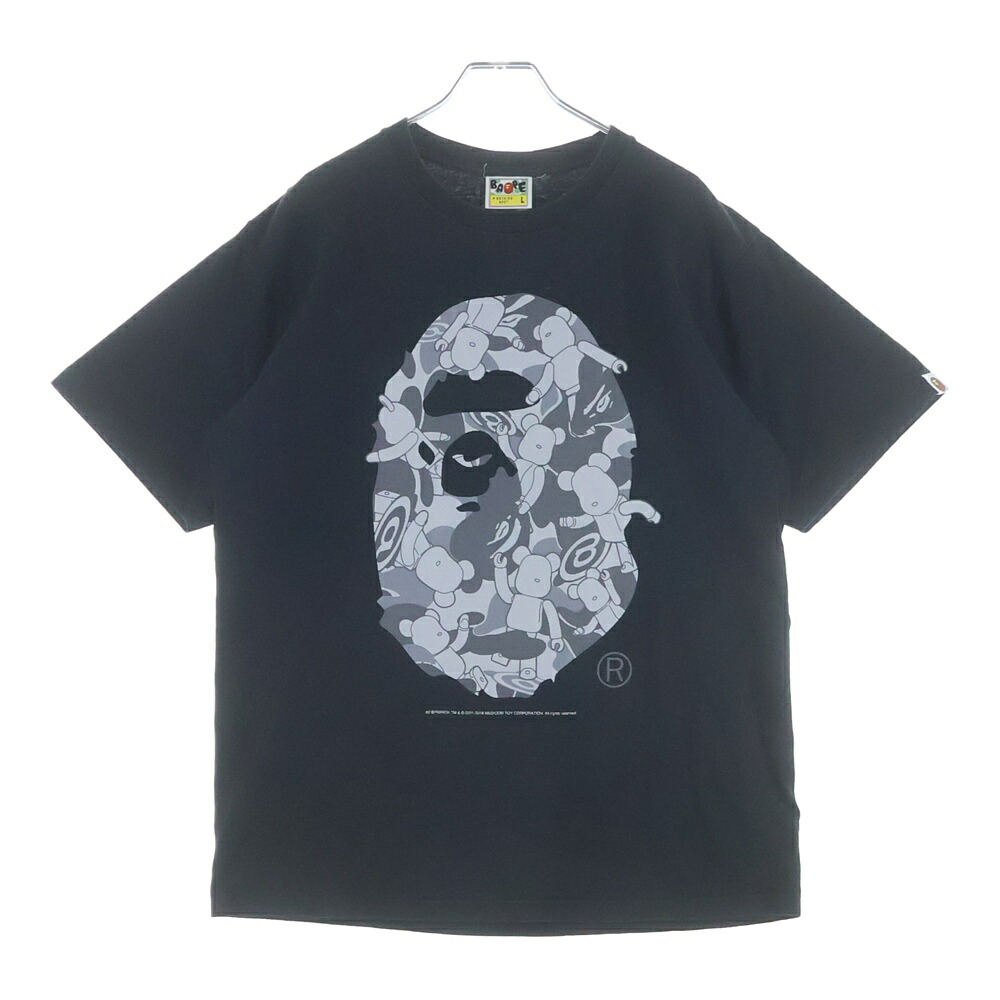 A BATHING APE(アベイシングエイプ) 大きさ:L ×HEAD BEARBRICK MEDICOM TEE 頭顱 ベアブリック メディコム 労働者の一団のど首半袖ティーシャツ 黒いこと【中古】【度合いB】【色つや黒いこと】【取りまわしバス発着場BRING THRIFT CLOSET あべの店】