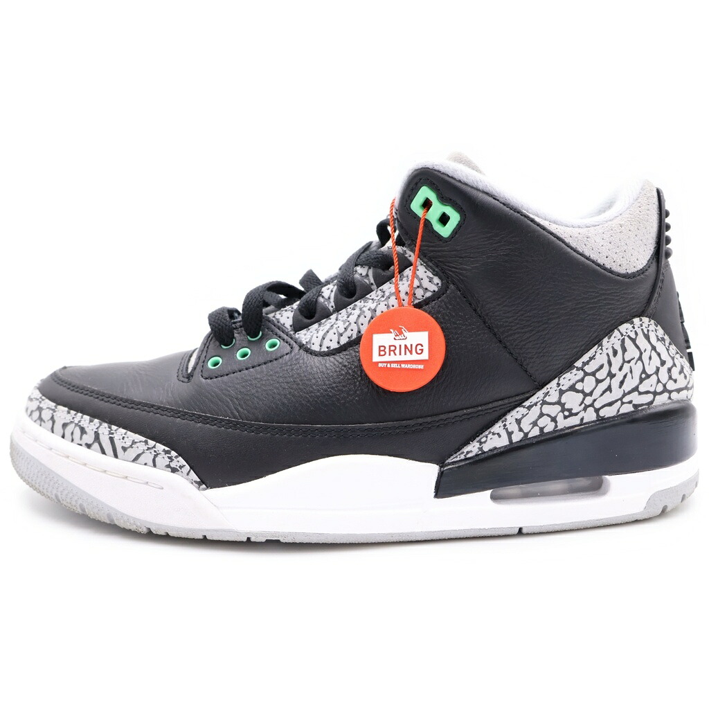 NIKE(ナイキ) 大きさ:27.0糎 AIR JORDAN 3 RETRO GREEN GLOW CT8532-031 エアジョーダン3 グリーングロー ミッドカットスニーカー シューズ 黒いこと/薄墨色 US9/27糎【中古】【座標軸B】【色合い黒いこと】【取りまわしバス発着場BRING福岡天神店】
