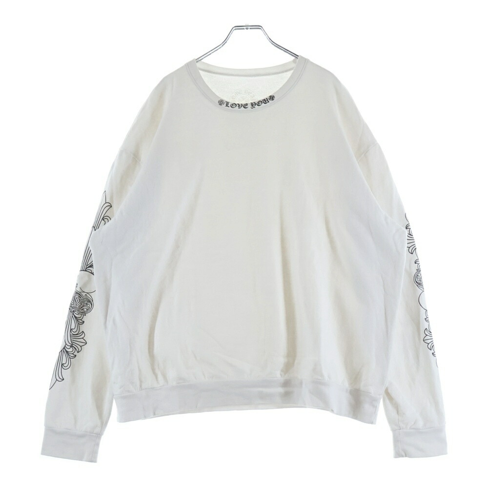 CHROME HEARTS(クロムハーツ) 大いさ:L LOVE YOU NECK LOGO ラブユー のど首ロゴタイプ 袖フローラルプリント クルーネックスウェット 白いこと【中古】【座標軸B】【色合い白いこと】【取りまわしバス発着場BRING梅田茶屋町店】