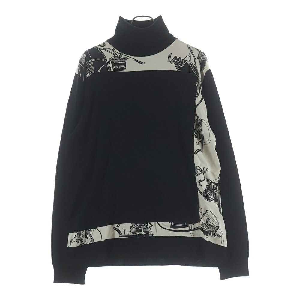 HERMES(エルメス) サイズ:XXL SOIE DECADREE ウール シルクプリント タートルネックニット セーター ブラック【中古】【程度B】【カラーブラック】【オンライン限定商品】｜ブランド買取・販売　BRING