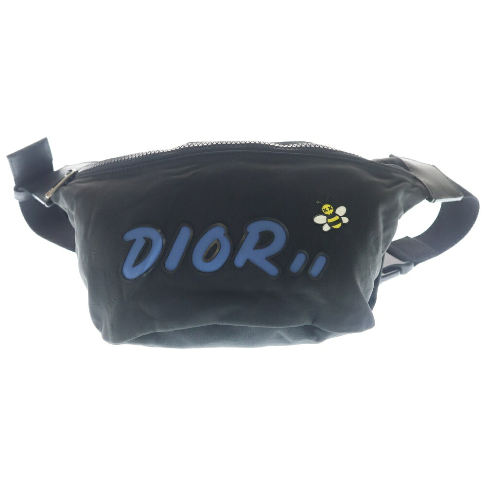 Dior HOMME(ディオールオム) ×KAWS カウズ ロゴタイプ ナイロンウェストバッグ 上半身御徒面子 黒いこと 1KWPO100YLE【中古】【度合いB】【色つや黒いこと】【取りまわしバス発着場BRING WASTE_NOT】
