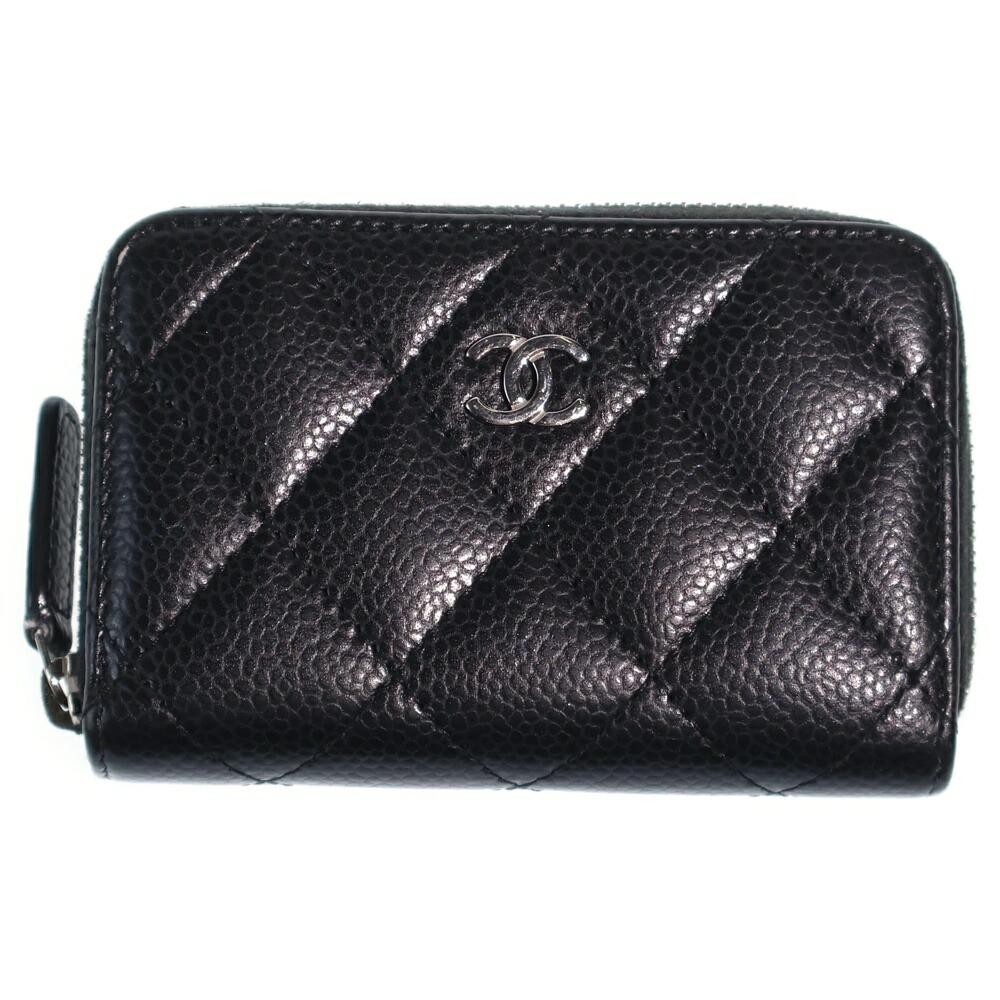 CHANEL(シャネル) 大いさ:- マトラッセ コインケース ミニ銭入れ 黒いこと キャビア人はだ しろがね色金具【中古】【座標軸A】【色合い黒いこと】【取りまわしバス発着場BRING京都河原町店】
