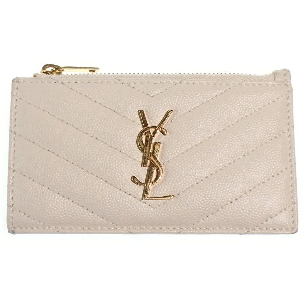 SAINT LAURENT PARIS(サンローランパリ) カサンドラ フラグメントケース 歌留多入れもの 小入れもの 白いこと なめし革 ゴールド金具【中古】【座標軸B】【色つや白いこと】【取りまわしバス発着場BRING心斎橋店】