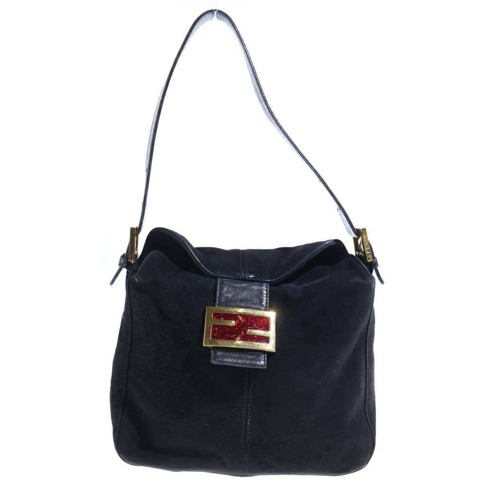 FENDI(フェンディ) ラメ マンマバケット ワンショルダーバッグ ハンドバッグ ブラック スエード×レザー ゴールド金具【中古】【程度B】【カラーブラック】【取扱店舗BRING心斎橋店】