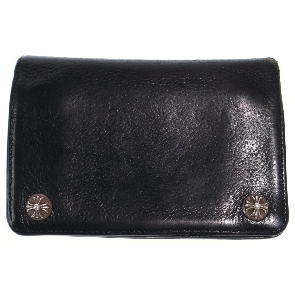 CHROME HEARTS(クロムハーツ) 2ZIP 2ジップ クロスボールボタンレザーウォレット 札入れ 黒いこと【中古】【座標軸B】【色合い黒いこと】【取りまわしバス発着場OneStyle原宿店】