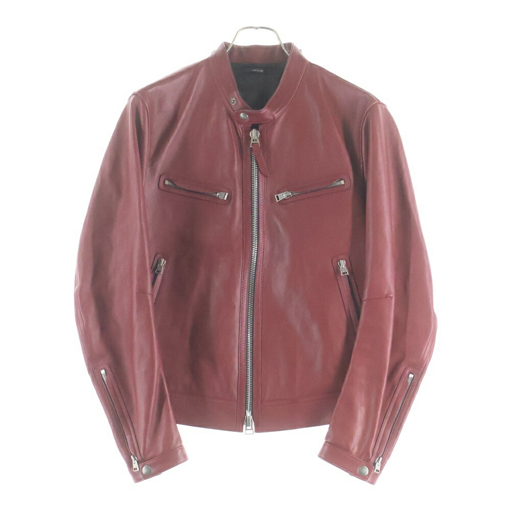 TOM FORD(トムフォード) サイズ:48 スリムフィット シングルライダース レザージャケット バーガンディ BW486TFL822【中古】【程度B】【カラーレッド】【オンライン限定商品】