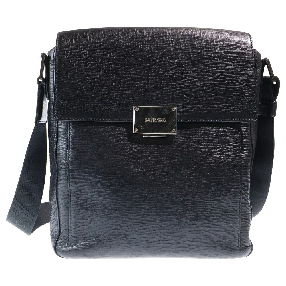 LOEWE(ロエベ) ショルダーバッグ 黒いこと なめし革 しろがね色金具【中古】【座標軸B】【色合い黒いこと】【取りまわしバス発着場BRING梅田茶屋町店】