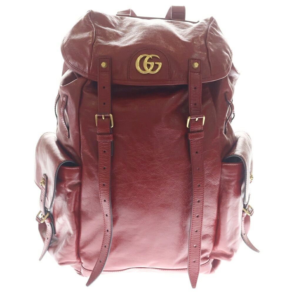 GUCCI(グッチ) 大いさ:- リベル 虎 キャットヘッド GGマーモント うしろ側容器に並べる 背嚢 赤いこと なめし革 526908 ゴールド金具【中古】【座標軸A】【色合い赤いこと】【取りまわしバス発着場BRING心斎橋店】