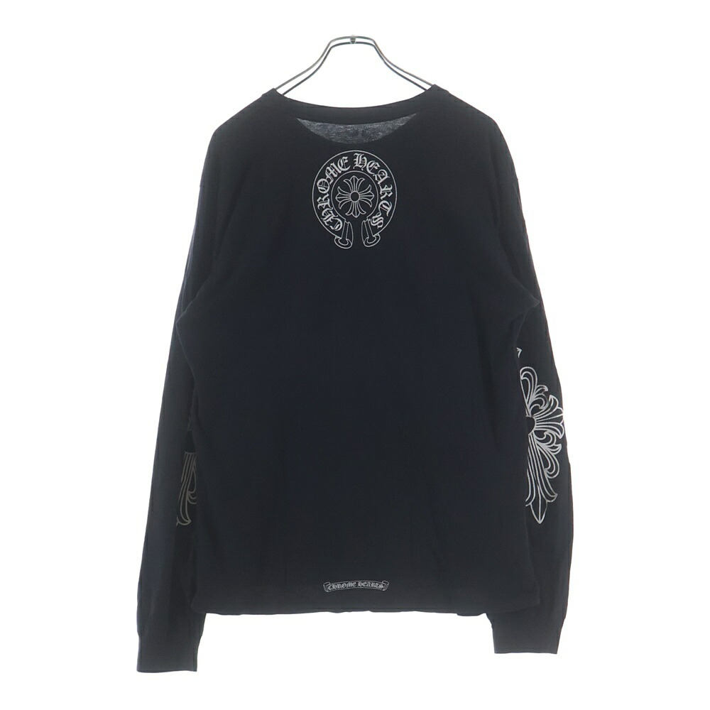 CHROME HEARTS(クロムハーツ) 大きさ:XL Neck Logo L/S T-Shirt アームフローラル バックホースシュー 素っ首ロゴタイプ 刷り上げる 労働者の一団素っ首長袖プルオーバーカットソー ロンT 黒いこと【中古】【座標軸B】【色つや黒いこと】【取りまわしバス発着場BRING亜米利加村店】