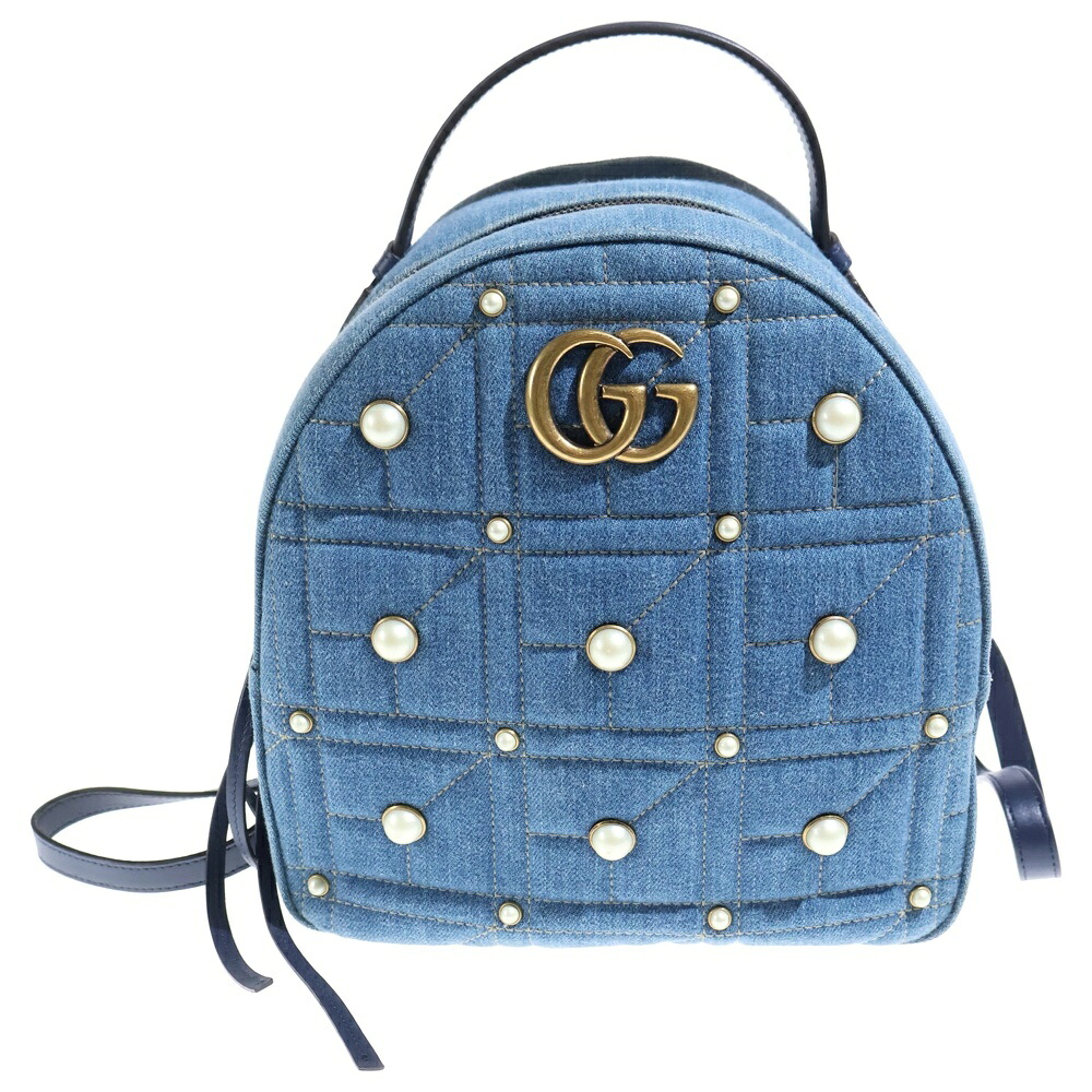 GUCCI(グッチ) GGマーモント ジーンズ うしろ側風呂敷き包み 背嚢 インディゴ 476671【中古】【座標軸B】【色合い青味】【取りまわしバス発着場BRING福岡天神店】