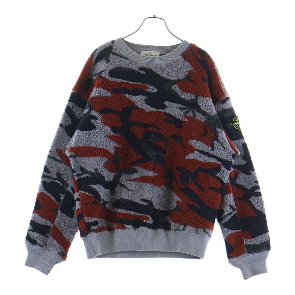 STONE ISLAND(ストーンアイランド) 大きさ:S 22AW CAMO FLEECE SWEAT 家鴨フラ フリース クルーネックスウェットトレーナー 薄墨色/赤いこと 7715638E3【中古】【座標軸B】【色合い薄墨色】【取りまわしバス発着場BRING廟堂店】