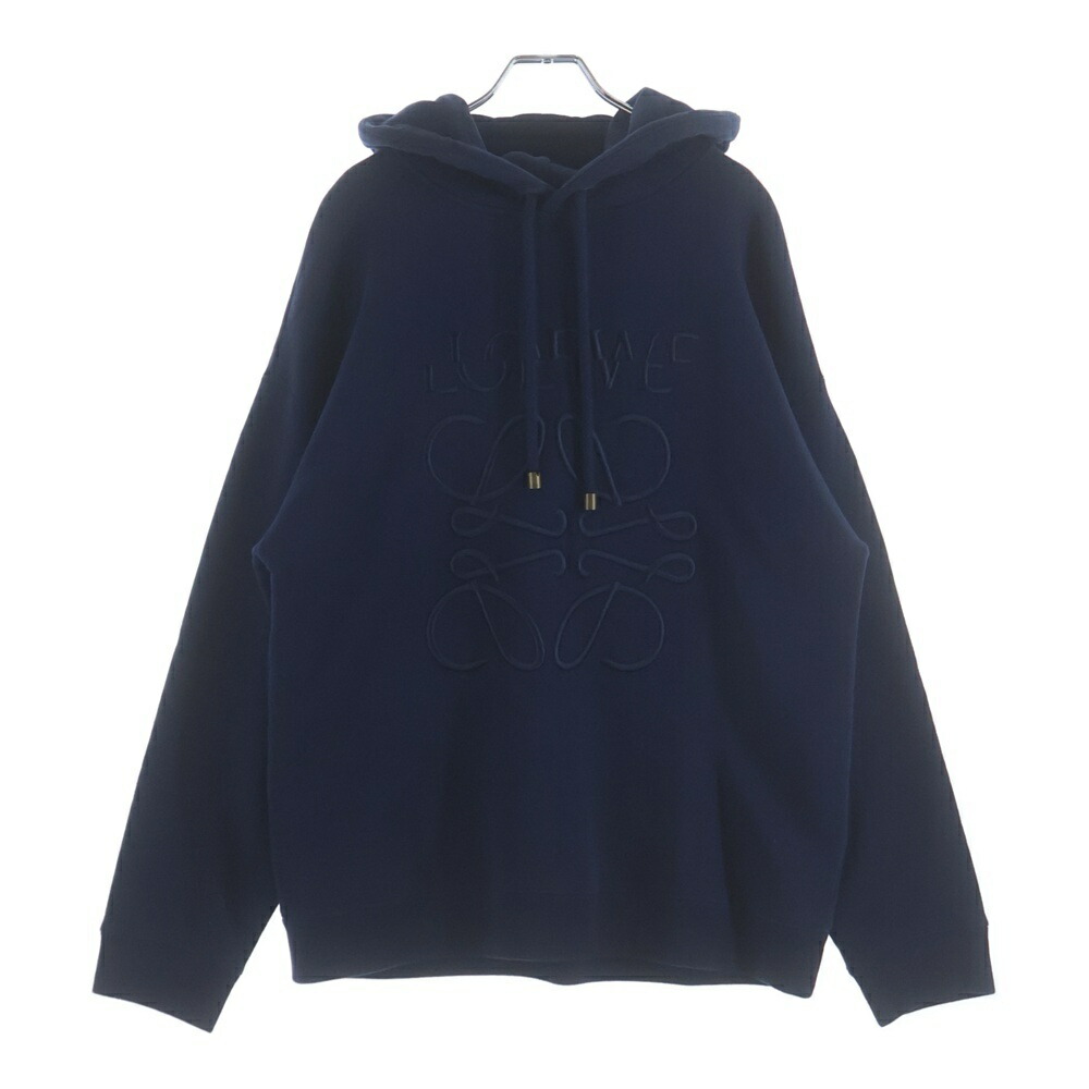 LOEWE(ロエベ) サイズ:S 24SS アナグラム エンボスロゴ スウェットプルオーバーパーカー ネイビー H526Y25X39【中古】【程度B】【カラーネイビー】【取扱店舗渋谷】