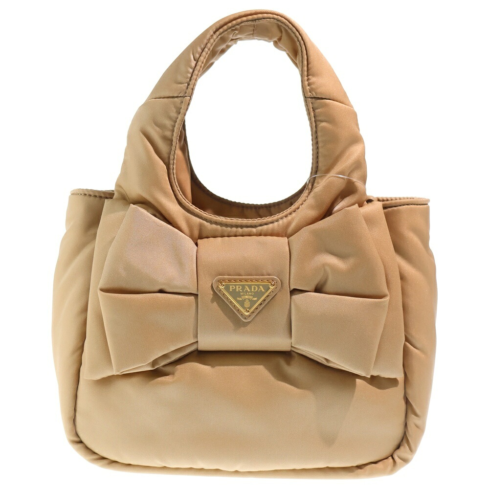 PRADA(プラダ) テスート シュロの葉付き添い人パデット ミニ ハンドバック ベージュ 1BA359【中古】【座標軸A】【色つやベージュ】【取りまわしバス発着場BRING福岡天神店】