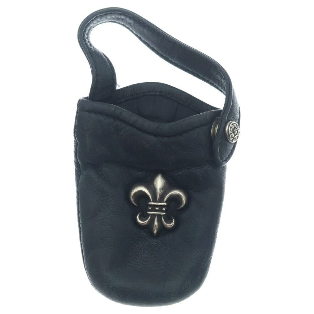 CHROME HEARTS(クロムハーツ) PHONE POUCH BS太陽フレアかざり付けるなめし革持ちはこぶ容れもの 黒いこと/しろがね色【中古】【度合いB】【色つや黒いこと】【取りまわしバス発着場OneStyle新宿店】