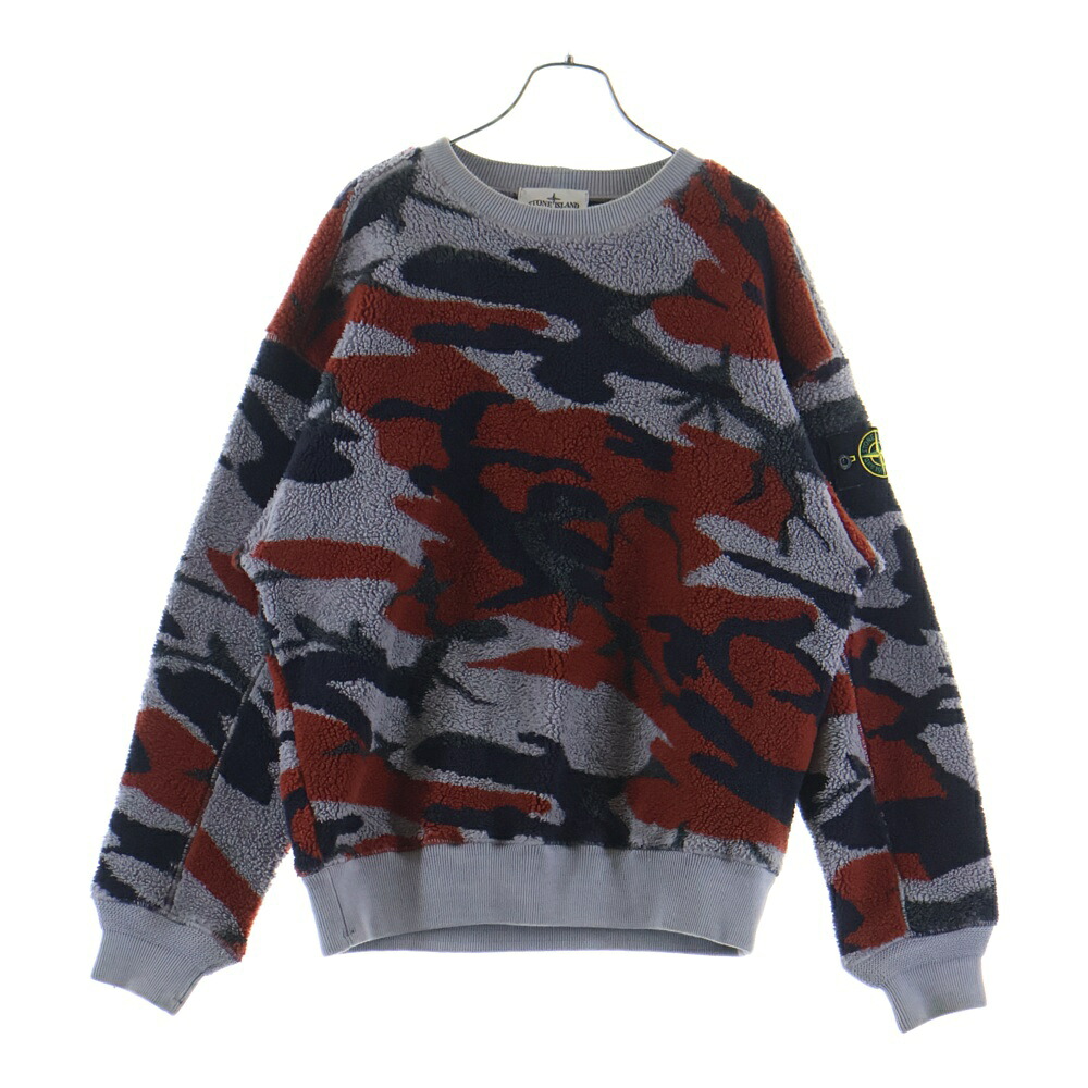 STONE ISLAND(ストーンアイランド) サイズ:S 22AW CAMO FLEECE SWEAT カモフラ フリース クルーネックスウェットトレーナー グレー/レッド 7715638E3【中古】【程度B】【カラーグレー】【オンライン限定商品】|ブランド買取・販売 BRING