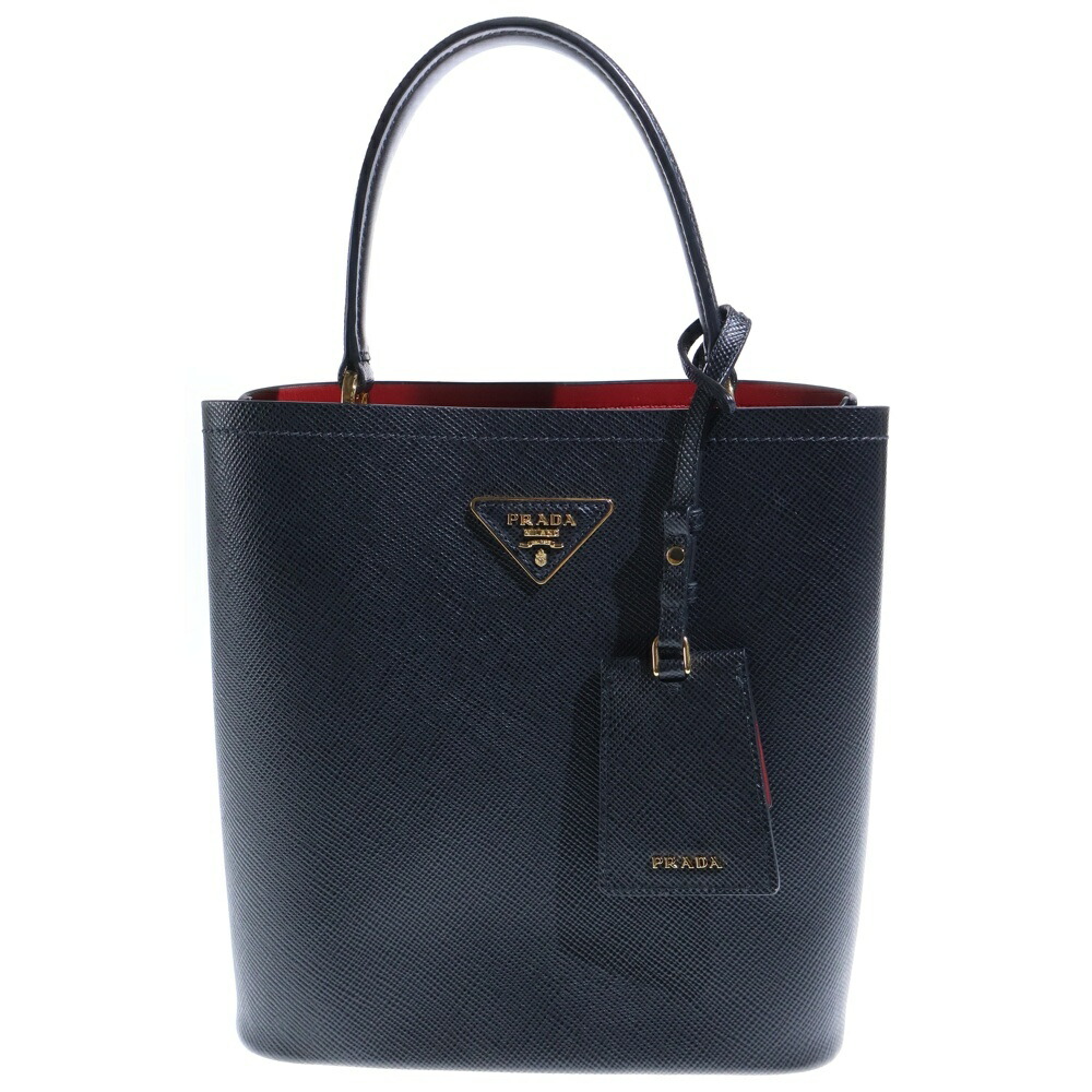 PRADA(プラダ) パニエ 2WAYショルダーバッグ ハンドバック 黒いこと なめし革 1BA212 ゴールド金具【中古】【座標軸A】【色つや黒いこと】【取りまわしバス発着場BRING札幌店】