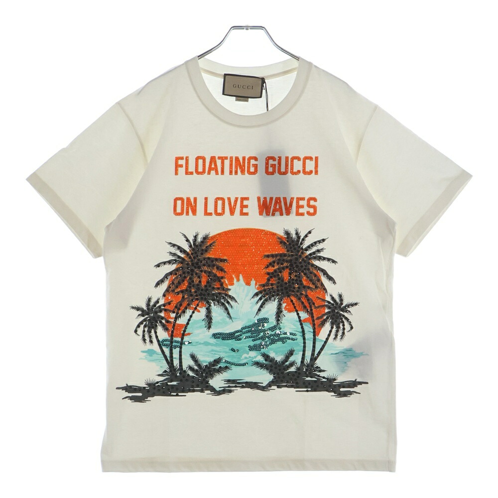 GUCCI(グッチ) サイズ:XS Palm Tree Sequin 615044 パームツリー スパンコール 半袖Tシャツ ホワイト【新古品/中古】【程度S】【カラーホワイト】【取扱店舗原宿】｜ブランド買取・販売　BRING