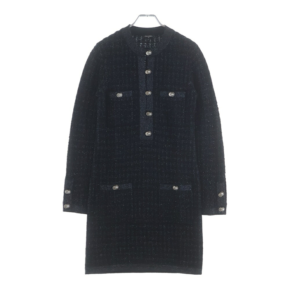CHANEL(シャネル) サイズ:34 ツイード パールボタン ニットワンピース レディース ネイビー P65122K60974【中古】【程度B】【カラーネイビー】【取扱店舗BRING心斎橋店】｜ブランド買取・販売　BRING