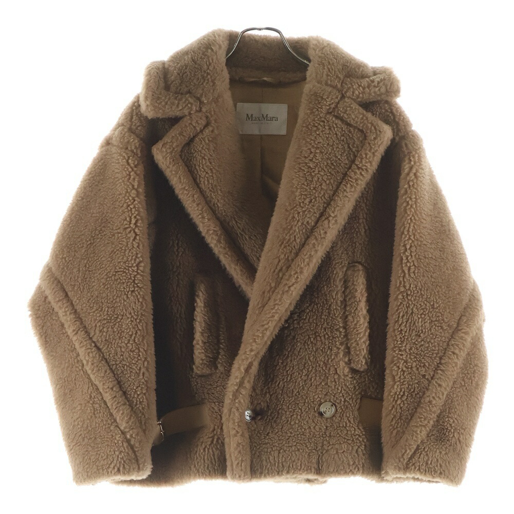 Max Mara(マックスマーラ) 大きさ:40 テディベア 地絹混 駱駝 ボア なめし革胴締め ダブル前胸部 上衣 赤銅色 レディース【中古】【座標軸B】【色つや赤銅色】【オンライン押さえる商いもの】