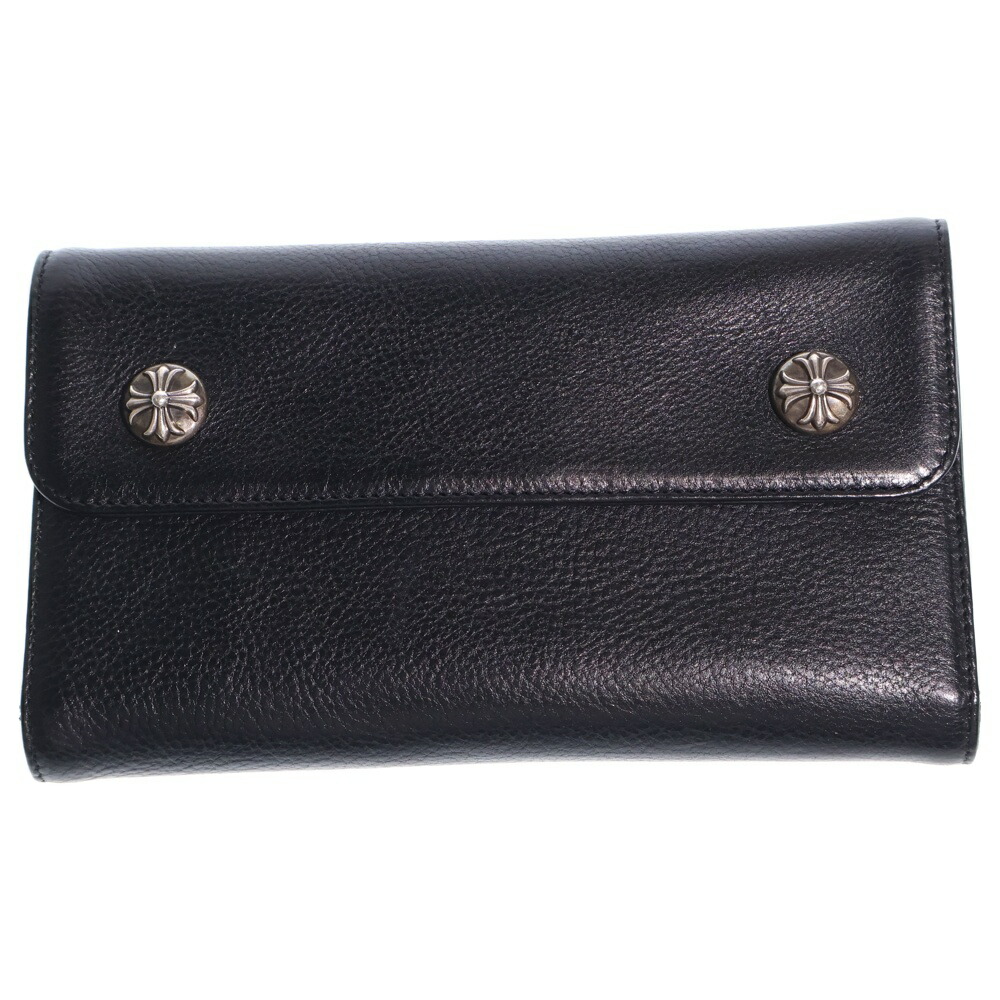 CHROME HEARTS(クロムハーツ) WAVE 縮くれる レザーウォレット 金入れ 黒いこと BCA375【中古】【度合いB】【色つや黒いこと】【取りまわしバス発着場渋谷】
