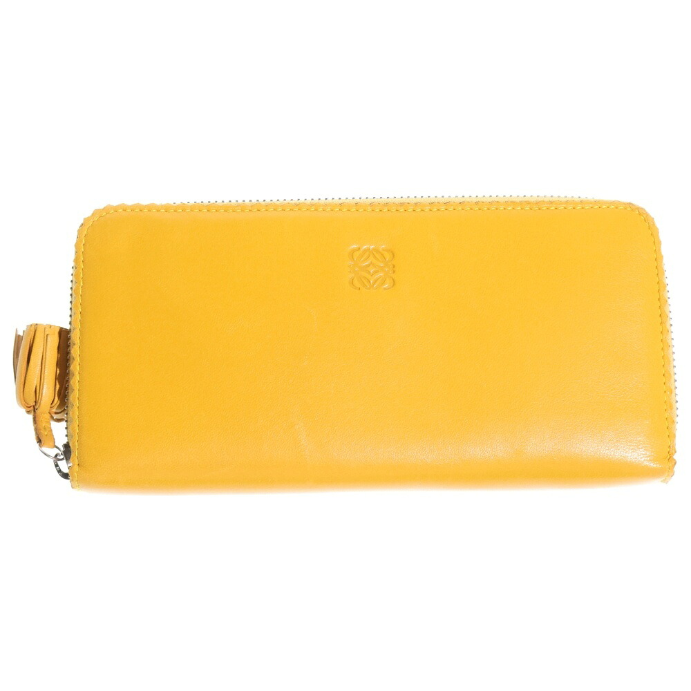 LOEWE(ロエベ) アナ瓦 ロングウォレット ラウンドジッパー 長紙入れ 歌留多入れもの 黄色 なめし革 しろがね色金具【中古】【座標軸B】【色つや黄色】【オンライン押さえる商いもの】