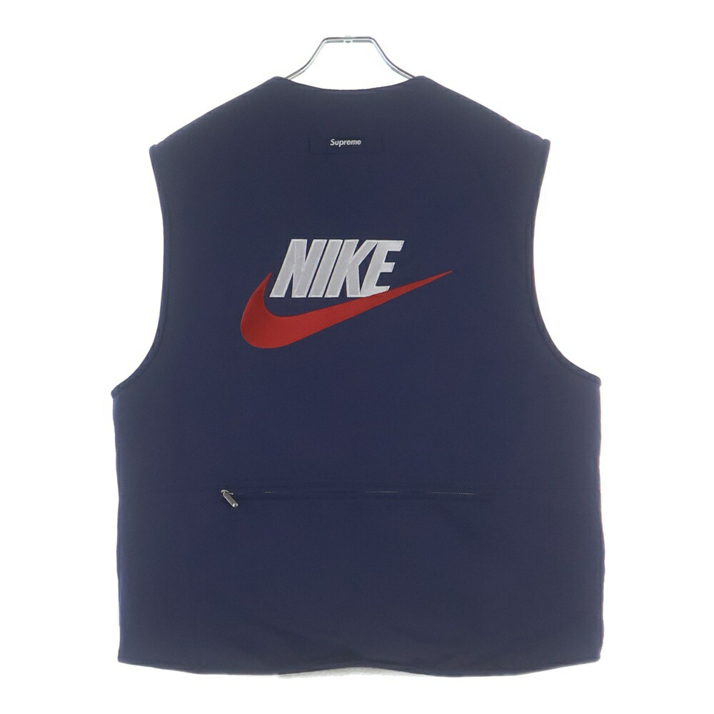 SUPREME(シュプリーム) 大きさ:M 18AW ×NIKE Reversible Nylon Sherpa Vest ナイキ リヴァーシブル ナイロン ボア フリースベスト 米国海軍【中古】【座標軸B】【カラーネイビー】【オンライン制限事項商いもの】