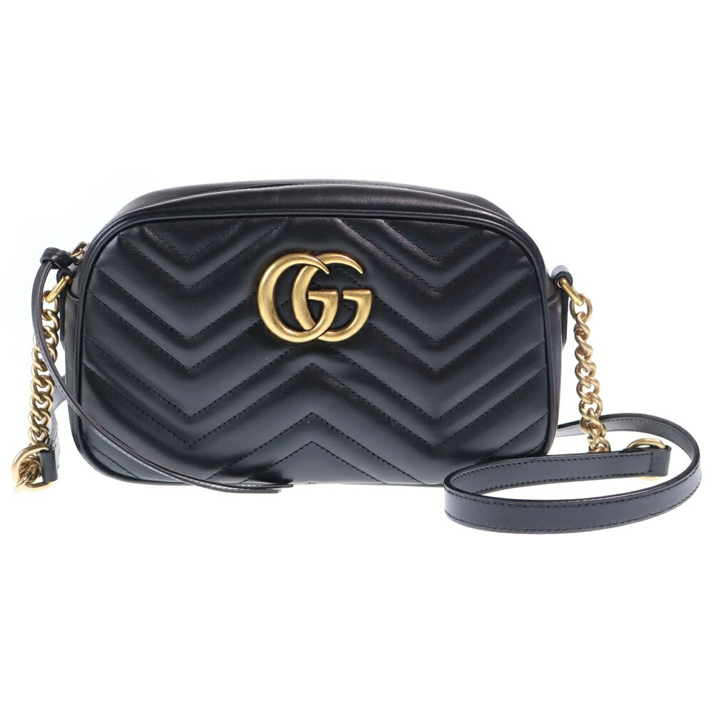 GUCCI(グッチ) 大きさ:- GGマーモント スモール 写真機御徒面子 ショルダーバッグ 黒いこと なめし革 447632 ゴールド金具【中古】【座標軸A】【色合い黒いこと】【取りまわしバス発着場BRING札幌店】
