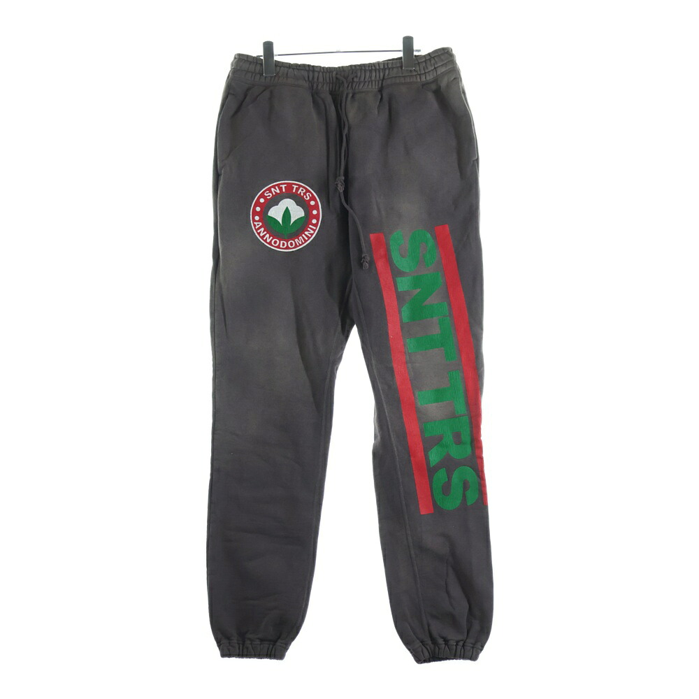 SAINT MICHAEL(セントマイケル) 大きさ:L 21AW ×DENIM TEARS STT SWT PANTS SNTTRS デニムティアーズロゴプリント スウェットロングパンツ 濃灰色薄墨色 SM-A21-0000-052【中古】【座標軸B】【色つや薄墨色】【取りまわしバス発着場渋谷】