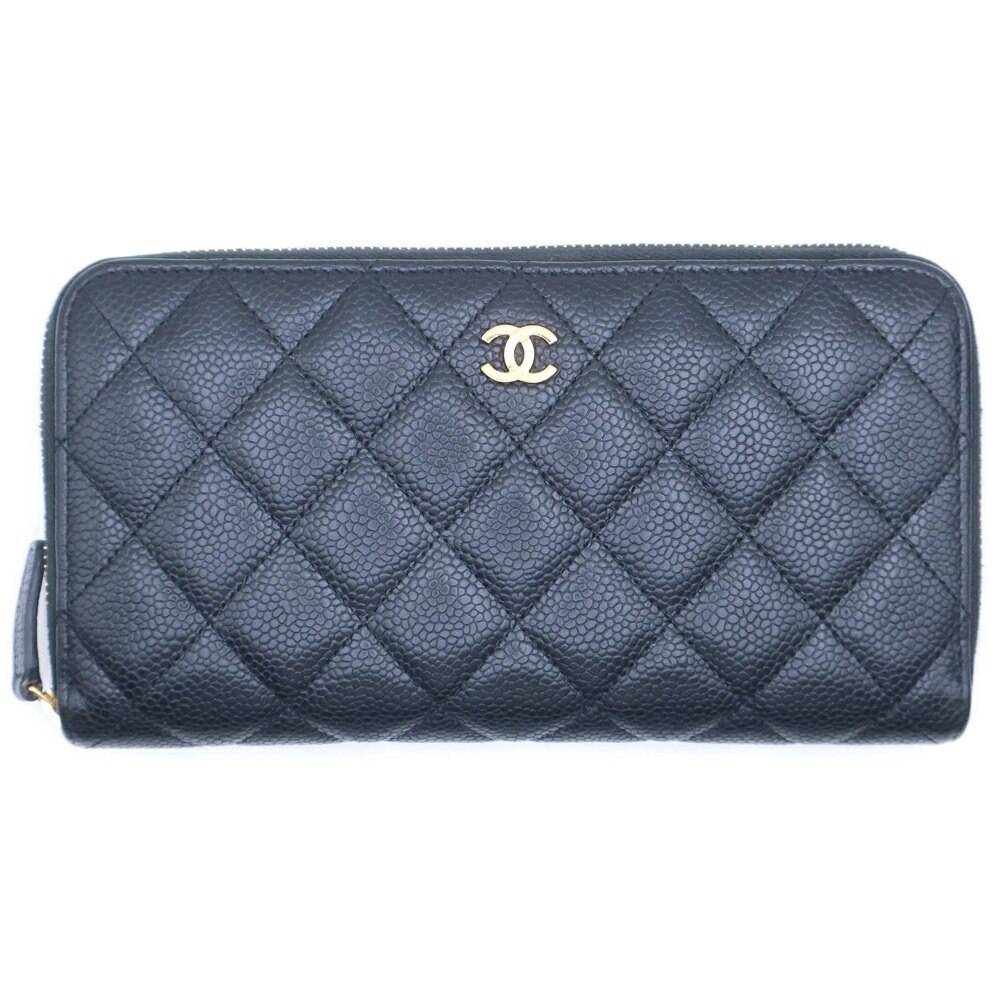 CHANEL(シャネル) 古典派音楽 ロングジップウォレット 長紙入れ 歌留多入れもの 黒いこと キャビア人はだ AP0242 ゴールド金具【中古】【座標軸B】【色つや黒いこと】【オンライン押さえる商いもの】