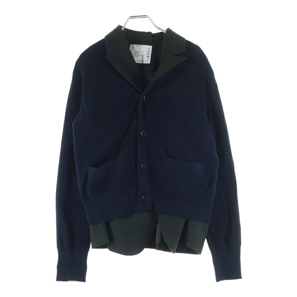 Sacai(サカイ) 大きさ:2 sacai Suiting x Knit Jacket 羊毛 グレン照合のしるし/編み物うつり変わりジレー2Bテーラードジャケット 緑であること/米国海軍 #2 25-08041【中古】【座標軸A】【色つや緑であること】【オンライン押さえる商いもの】