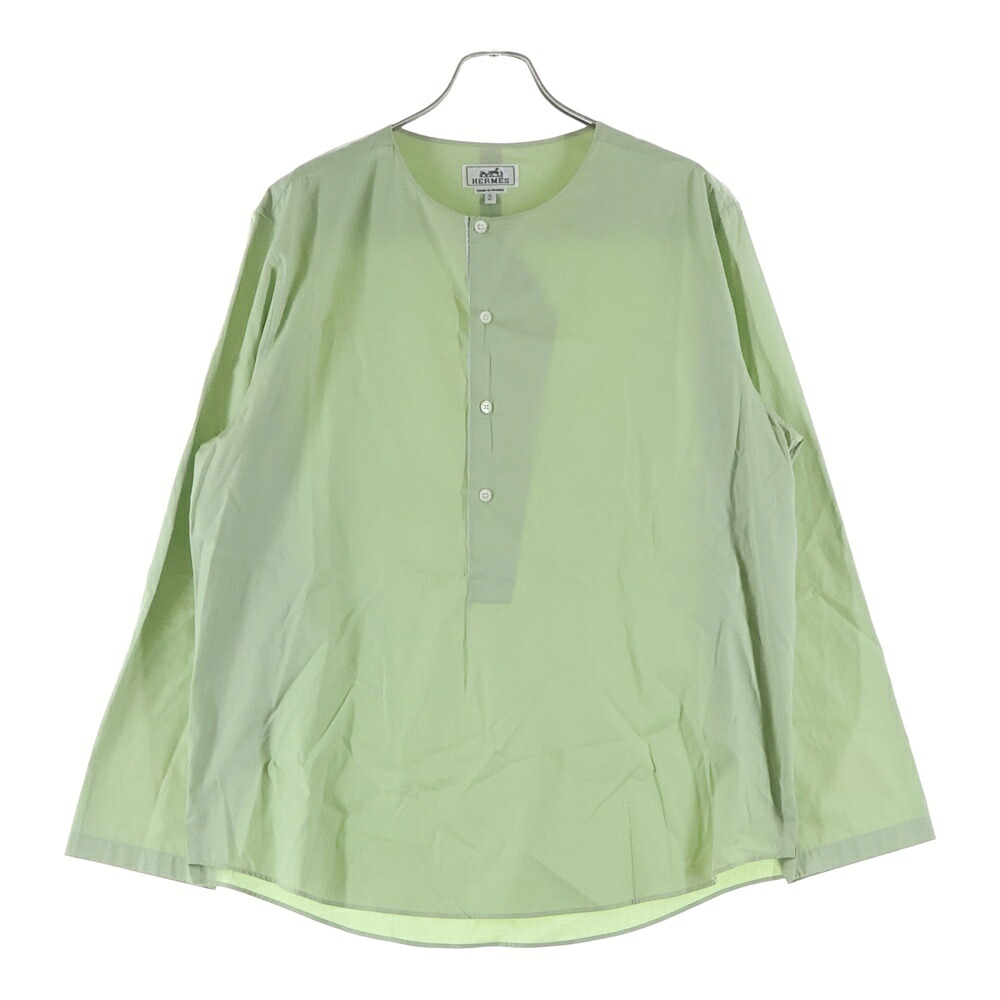 HERMES(エルメス) サイズ:16/41 ノーカラー長袖プルオーバーシャツ グリーン【中古】【程度B】【カラーグリーン】【オンライン限定商品】|ブランド買取・販売 BRING