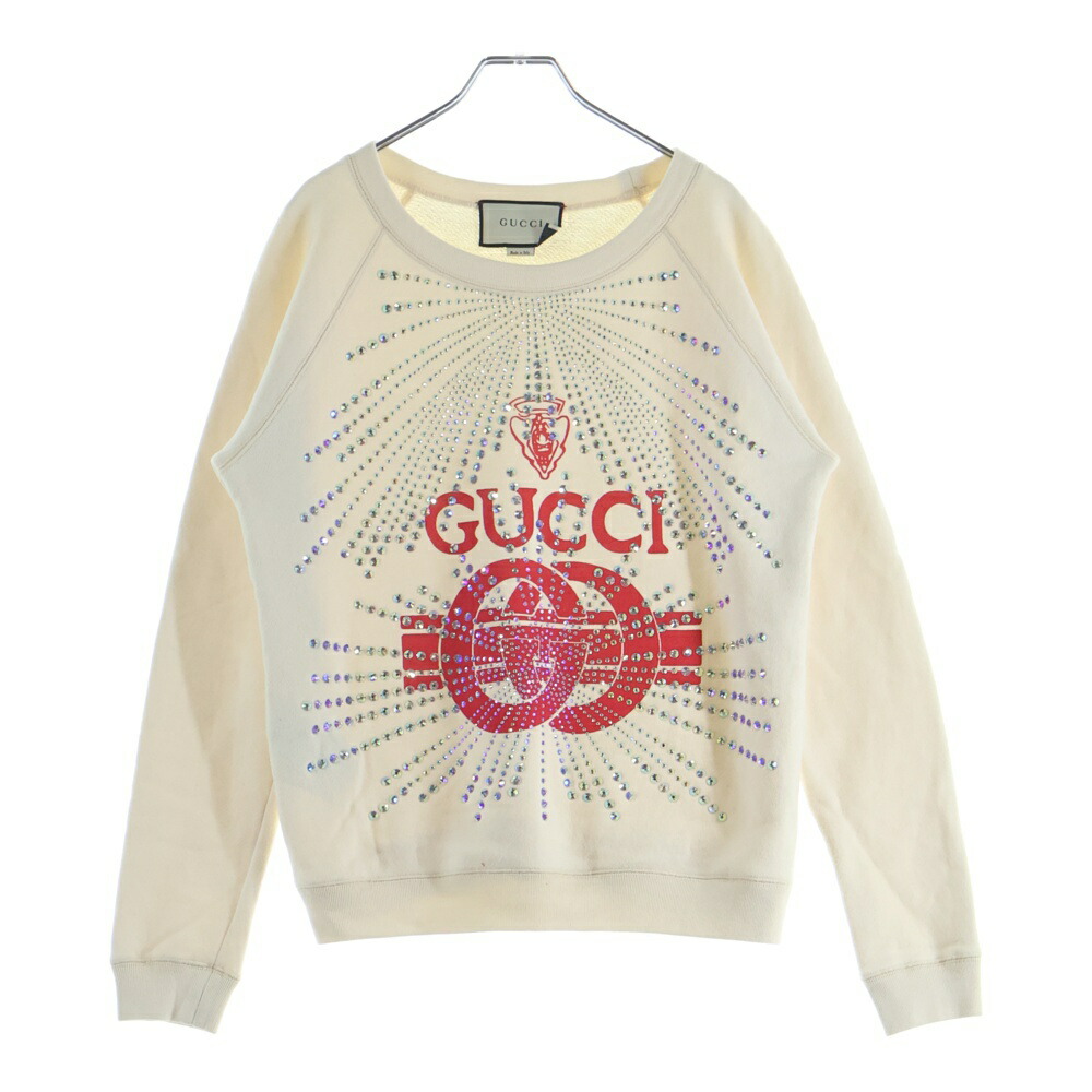 GUCCI(グッチ) サイズ:S Sweatshirt ラインストーン装飾 クルーネックスウェットトレーナー アイボリー 515013 X9S48【中古】【程度A】【カラーベージュ】【取扱店舗原宿】|ブランド買取・販売 BRING