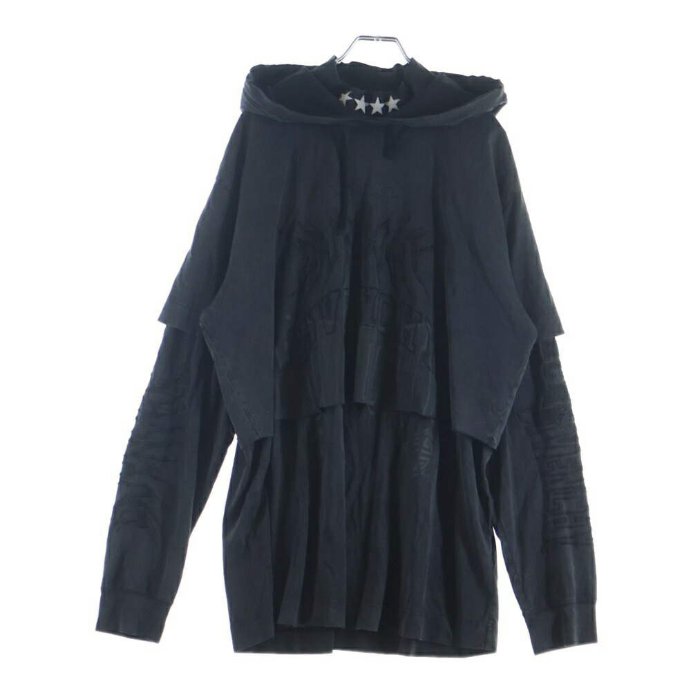 GIVENCHY(ジバンシィ) サイズ:M 22AW OVERLAPPED OVERSIZED FIT LAYERED HOODIE BMJ0J83Y8U オーバーラップ 刺繍 レイヤードフーディ パーカー ダークグレー【中古】【程度B】【カラーグレー】【取扱店舗AWESOME原宿店】