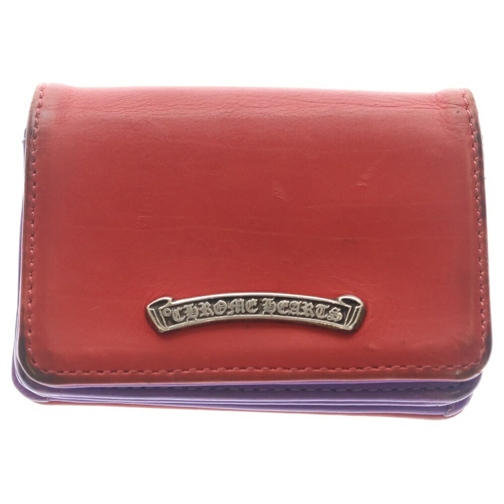 CHROME HEARTS(クロムハーツ) CRD CSE3PKTWDV1 アーチロゴプレート 3ポケットレザーカードケース 赤いこと/パープル【中古】【座標軸B】【色合い赤いこと】【取りまわしバス発着場OneStyle原宿店】