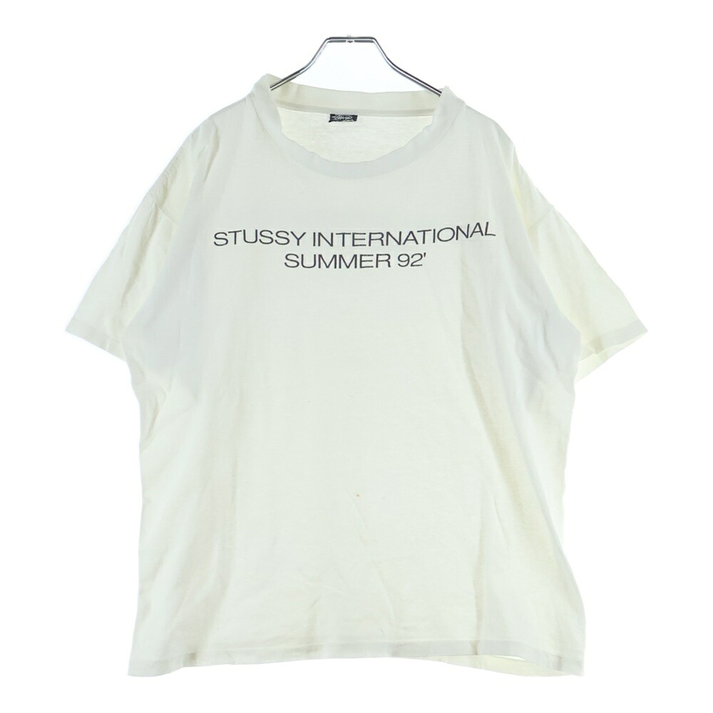 STUSSY(ステューシー) 大きさ:XL 90s 1992 International Summer 92 OLD STUSSY 黒引き舟 オールドステューシー 世界的 炎節 刷り上げる 労働者の一団のど首 半袖プルオーバー カットソ【中古】【座標軸B】【色合い白いこと】【取りまわしバス発着場AWESOME高円寺店】