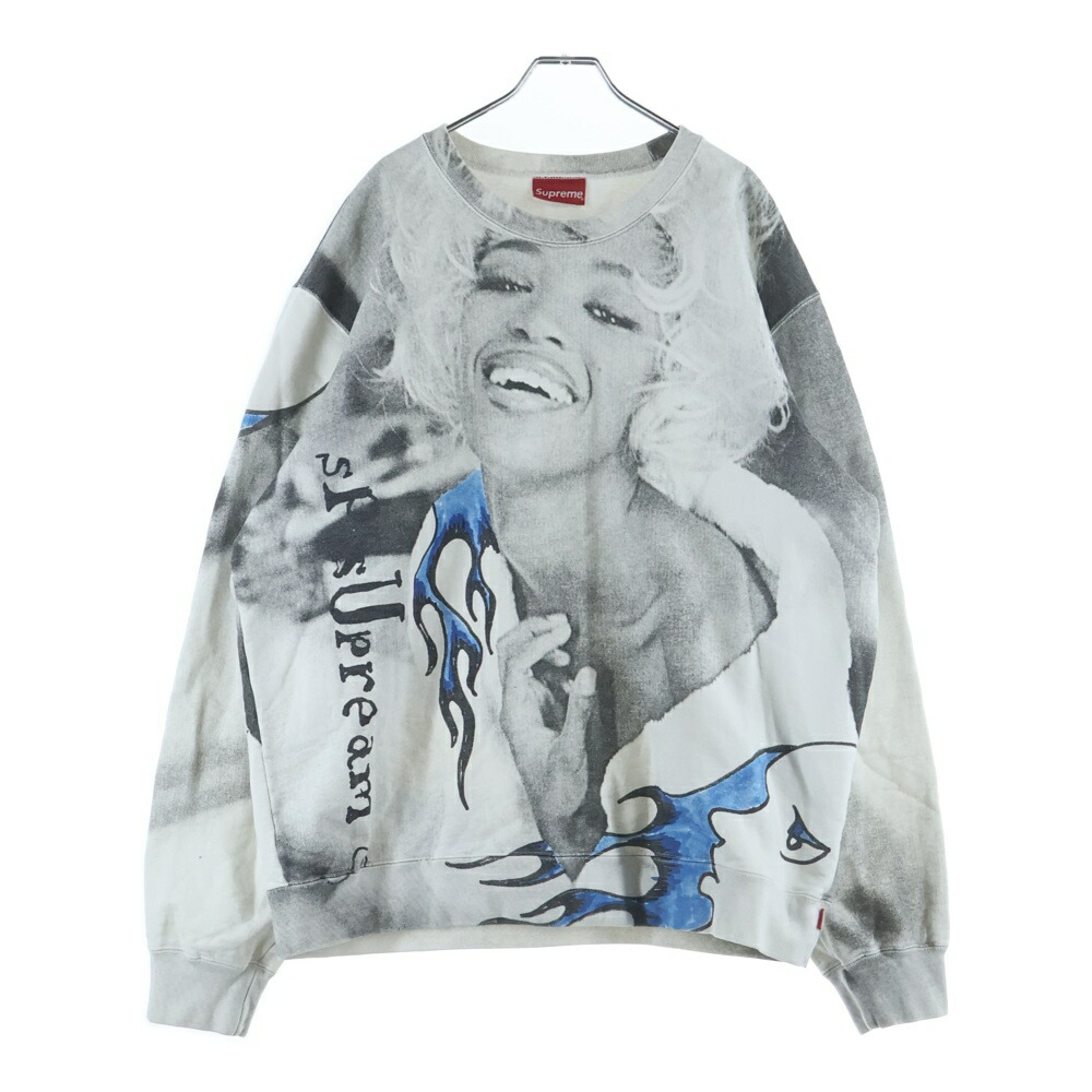 SUPREME(シュプリーム) 大きさ:XL 20AW Naomi Crewneck ナオミキャンベル クルーネックスウェット 白いこと 総柄【中古】【座標軸B】【色つや薄墨色】【取りまわしバス発着場BRING福岡天神店】