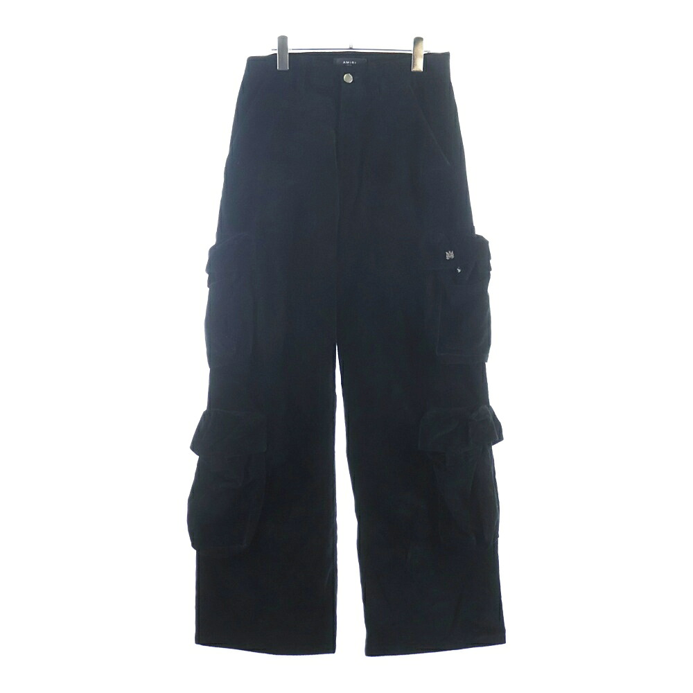 AMIRI(アミリ) 大きさ:46 MA CARGO PANTS SRPS24MAW033SMRCBL11 コール天 MAロゴタイプ ワイドカーゴパンツ 黒いこと【中古】【座標軸B】【色つや黒いこと】【取りまわしバス発着場BRING亜米利加村店】