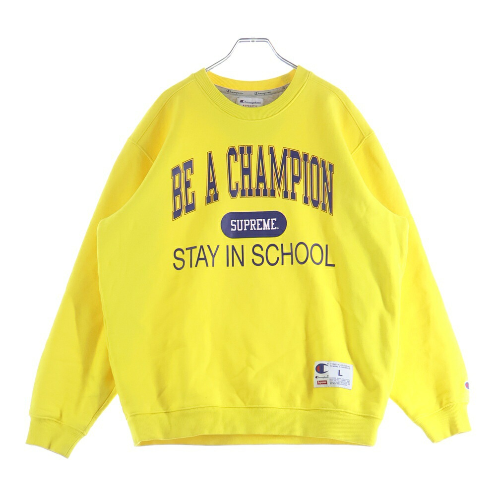 SUPREME(シュプリーム) 大きさ:L 18SS ×Stay In School Crewneck はやりっ子 ステイインスクールクルーネック 向こう正面刷り上げる 流汗 調教師 黄色【中古】【座標軸A】【色つや黄色】【取りまわしバス発着場BRING THRIFT CLOSET 幕張店】