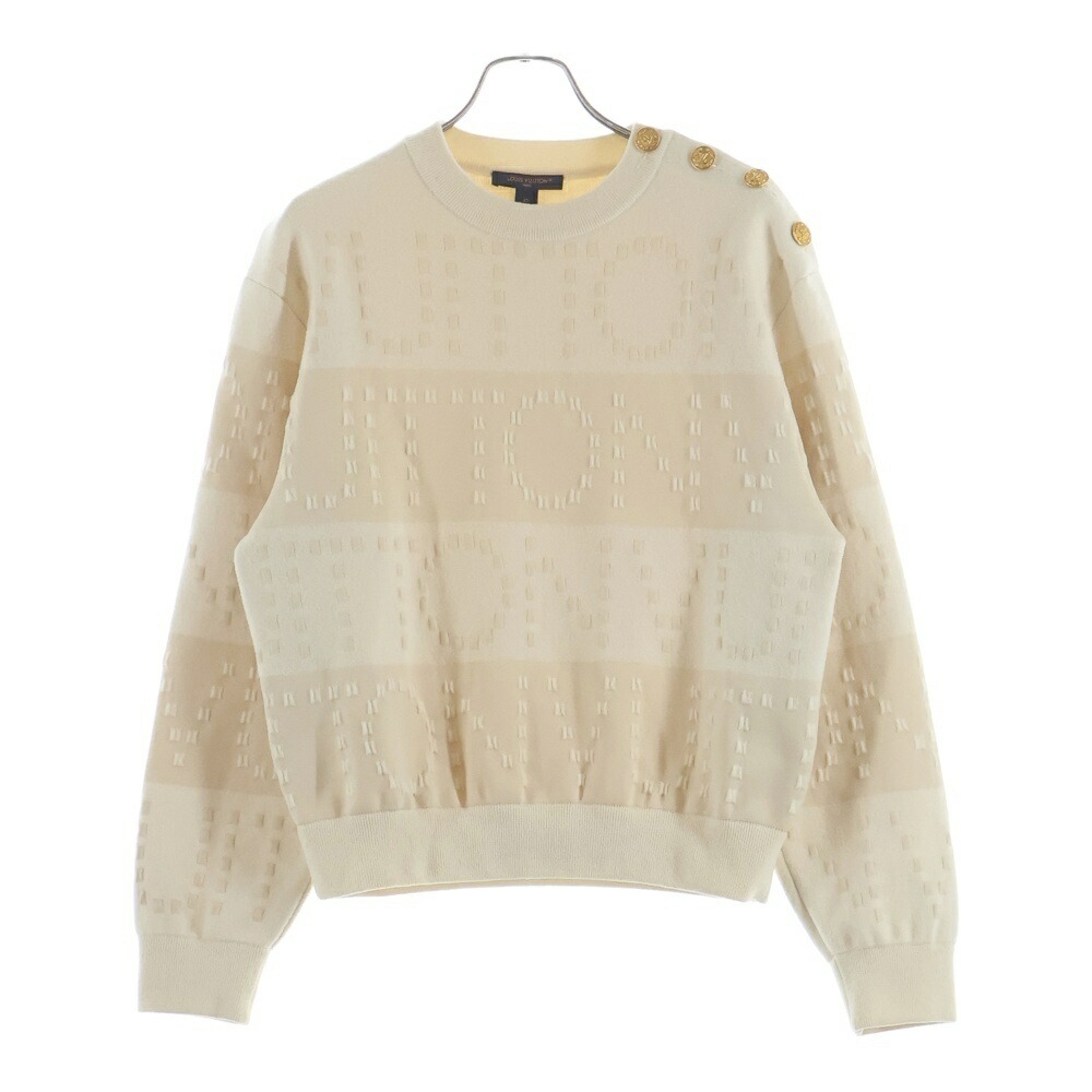LOUIS VUITTON(ルイヴィトン) サイズ:XS 23SS チャンキーニット ストライプ ウール クルーネック長袖セーター ショルダーボタン 金ボタン アイボリー/ゴールド RW231W U39【中古】【程度B】【カラーゴールド】【オンライン限定商品】｜ブランド買取・販売　BRING