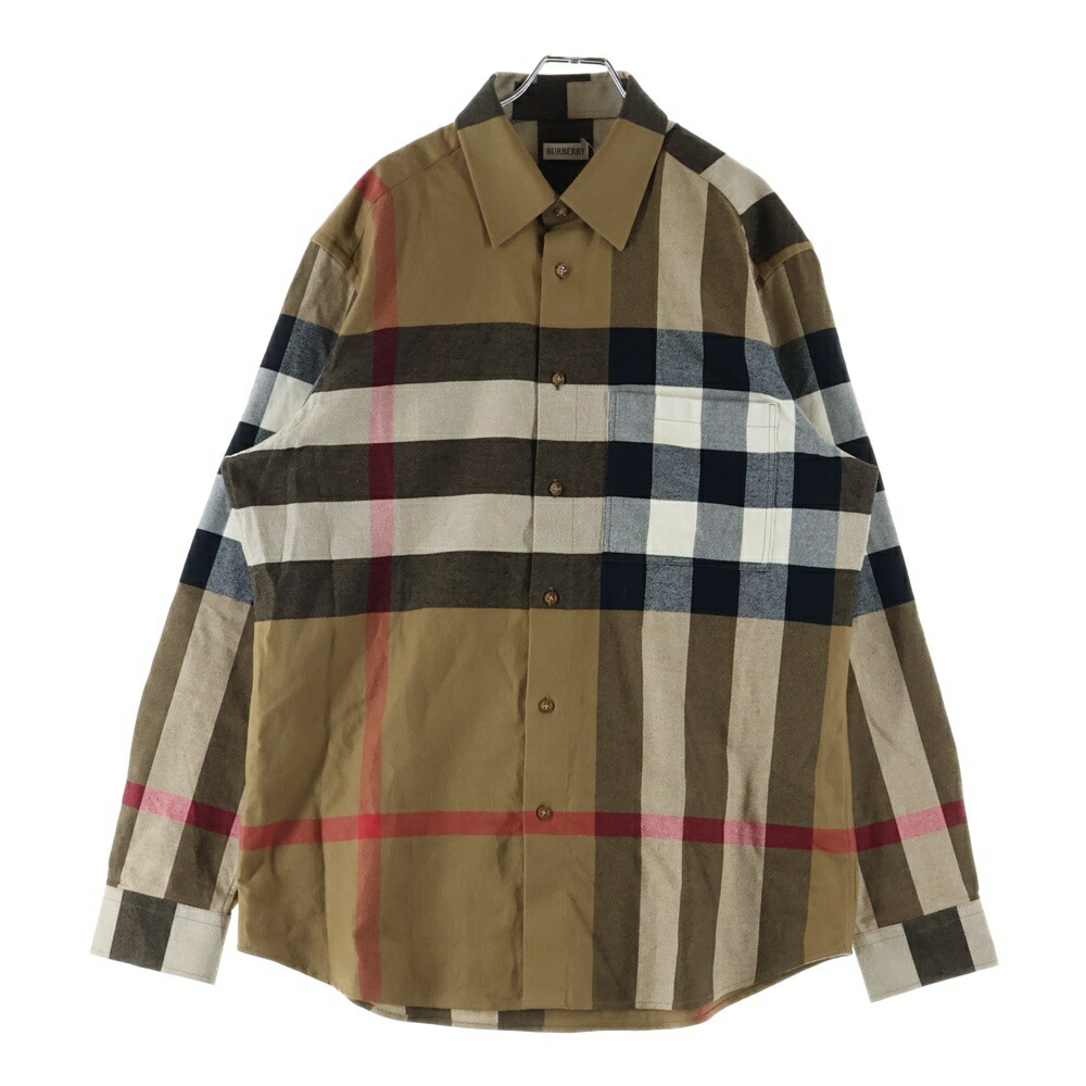 BURBERRY(バーバリー) サイズ:L Claverdon ビッグチェック総柄長袖シャツ ブラウン 8112107【中古】【程度A】【カラーブラウン】【取扱店舗BRING京都河原町店】